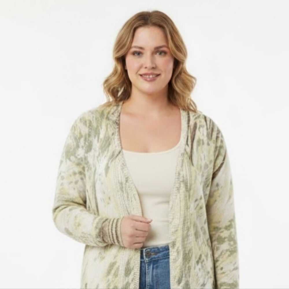 NORTHERN REFLECTIONS Lightweight Knit Cardigan‎ Sweater Abstract Print XL NWT